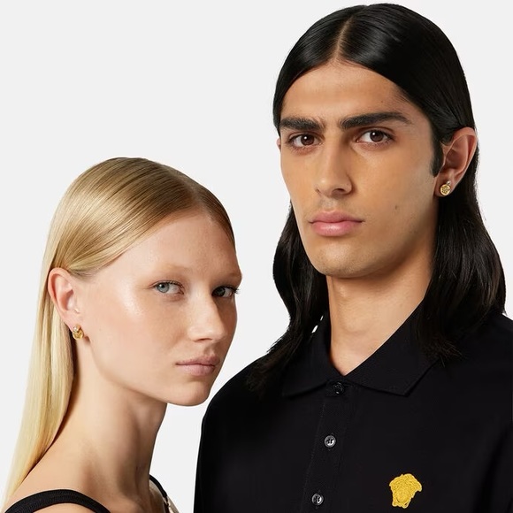 NWT Versace Metal and Strauss Medusa Stud Earrings - Picture 3 of 4